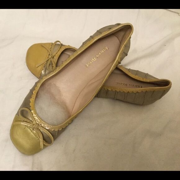 TARYN ROSE BAMBI BALLET FLATS BEIGE LEATHER YELLOW - Picture 2 of 8